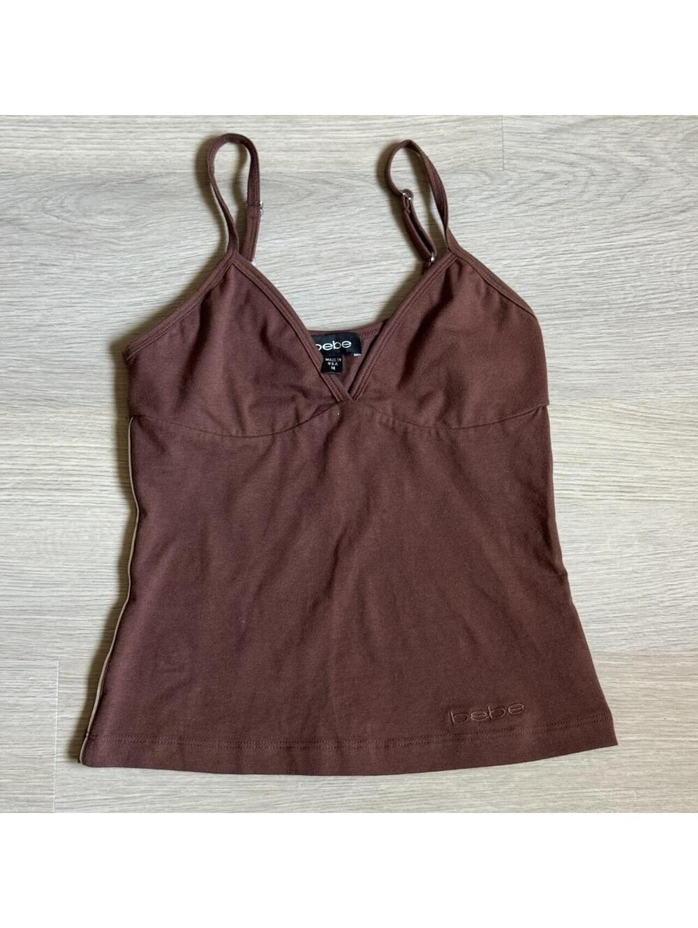 ੈ✩‧₊˚Y2K BEBE brown white striped embroidered logo cami